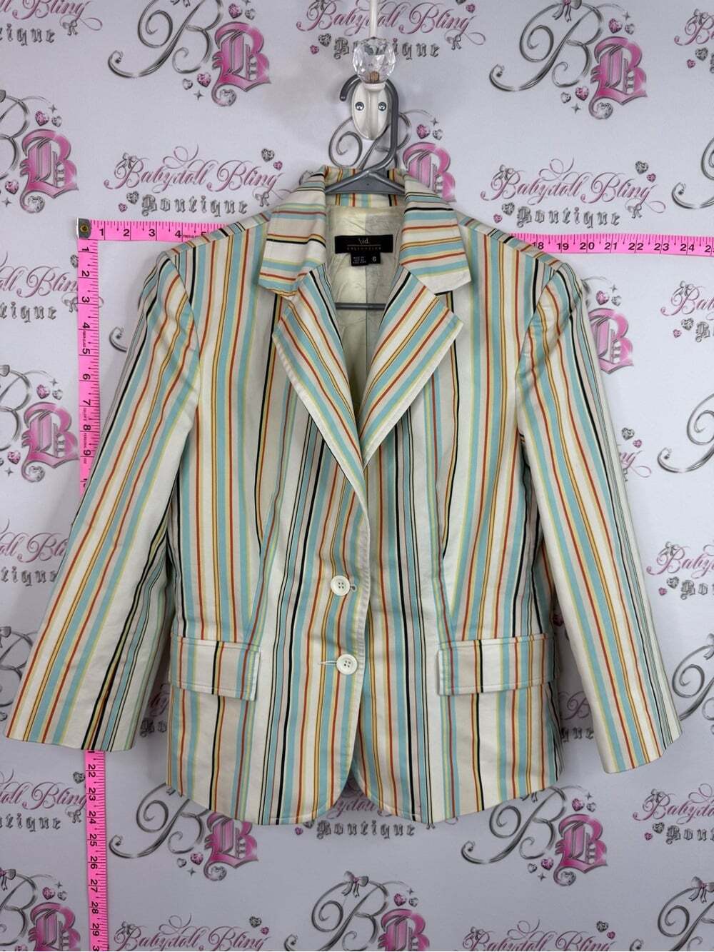ID COLLECTION blazer Striped Cotton Blend Blazer in Cream and Multi-Stripe